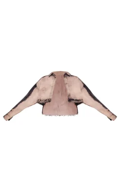 Light Grey Raw Hem Bleach Wash Button Up Cropped Jacket