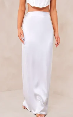 Light Grey Satin Low Rise Maxi Skirt