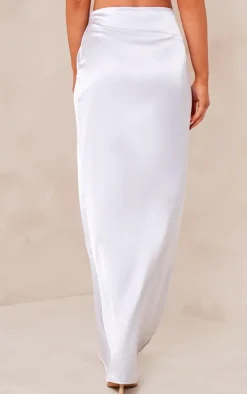 Light Grey Satin Low Rise Maxi Skirt
