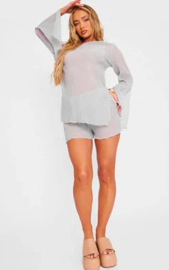 Light Grey Sheer Textured Hot Pants