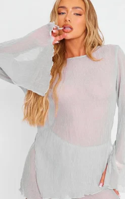 Light Grey Sheer Textured Hot Pants