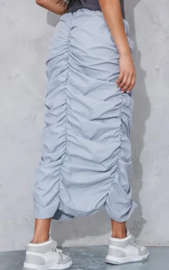 Light Grey Shell Ruched Cargo Midi Skirt