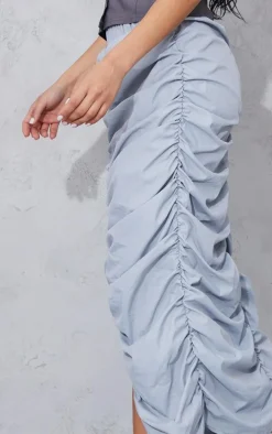 Light Grey Shell Ruched Cargo Midi Skirt