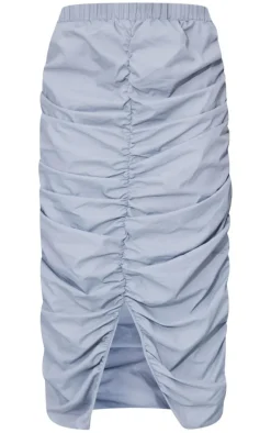Light Grey Shell Ruched Cargo Midi Skirt