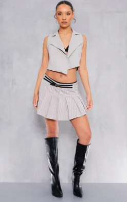 Light Grey Stretch Woven Collar Detail Waist Coat