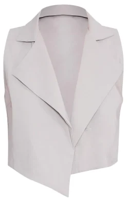 Light Grey Stretch Woven Collar Detail Waist Coat