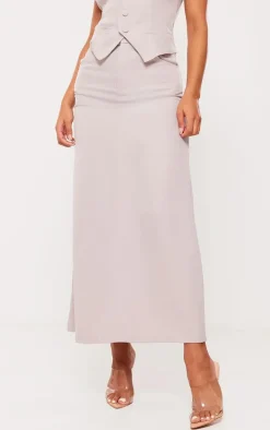 Light Grey Tailored Woven High Waist Midaxi Skirt