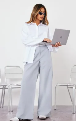 Light Grey Turn Over Waist Straight Leg Pants