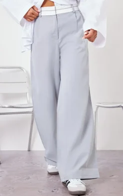 Light Grey Turn Over Waist Straight Leg Pants