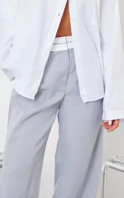 Light Grey Turn Over Waist Straight Leg Pants