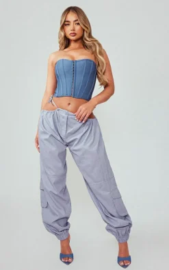 Light Grey Woven Cut Out Cargo Joggers