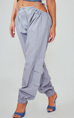 Light Grey Woven Cut Out Cargo Joggers