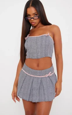 Light Grey Woven Houndstooth Bow Boned Corset