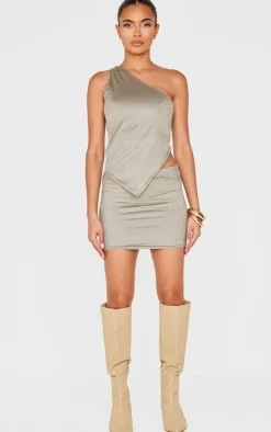 Light Khaki Faux Suede Micro Mini Skirt