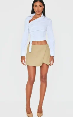 Light Khaki Tailored Woven Wrap Front Skort
