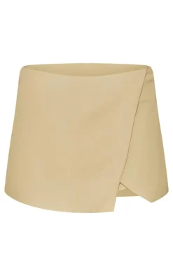 Light Khaki Tailored Woven Wrap Front Skort