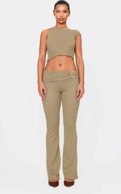Light Khaki Textured Trim Detail Low Rise Skinny Flares