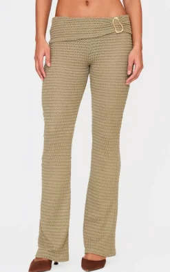 Light Khaki Textured Trim Detail Low Rise Skinny Flares