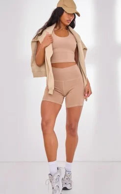 Light Mocha Pocket Detail Sculpt Biker Shorts