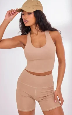 Light Mocha Pocket Detail Sculpt Biker Shorts