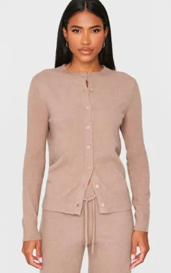 Light Mocha Soft Knit Button Up Cardigan