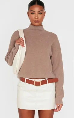 Light Mocha Soft Knit High Neck Oversized Sweater