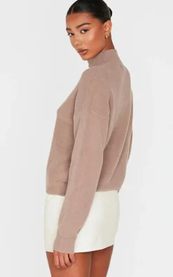 Light Mocha Soft Knit High Neck Oversized Sweater