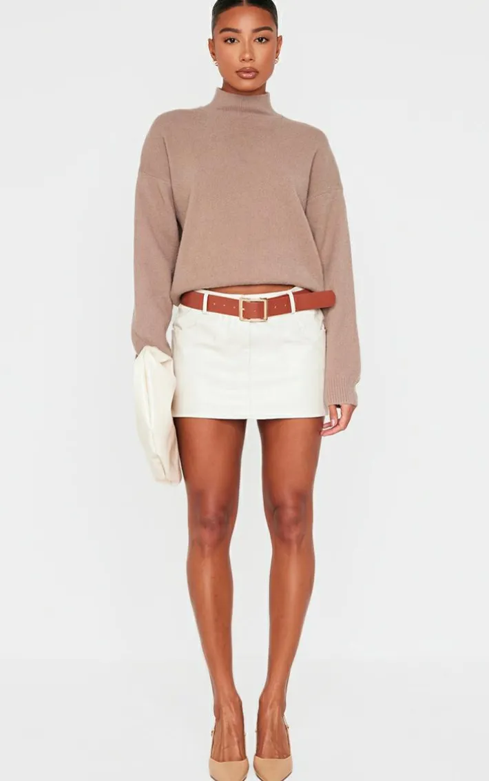 Light Mocha Soft Knit High Neck Oversized Sweater
