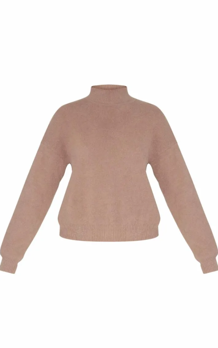Light Mocha Soft Knit High Neck Oversized Sweater