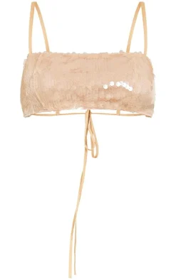 Light Nude Lace Up Sequin Bandeau Top