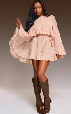 Light Nude Oversized Frill Hem Romper