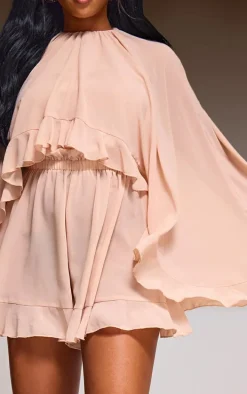 Light Nude Oversized Frill Hem Romper