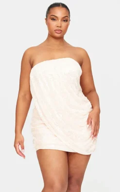 Light Nude Sequin Draped Bandeau Bodycon Dress
