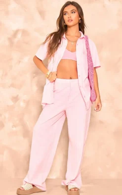 Light Pink Linen Look High Waisted Tailored Pants