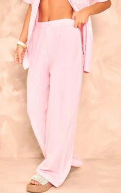 Light Pink Linen Look High Waisted Tailored Pants