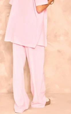 Light Pink Linen Look High Waisted Tailored Pants