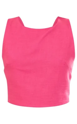 Light Pink Linen Look Tie Back Crop Top