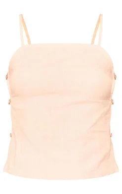 Light Pink Linen Look Velvet Strap Detail Cami Top