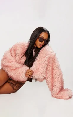 Light Pink Ombre Crop Faux Fur Coat