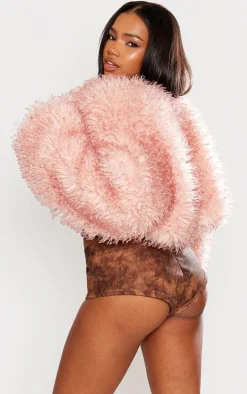 Light Pink Ombre Crop Faux Fur Coat