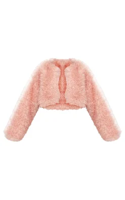 Light Pink Ombre Crop Faux Fur Coat