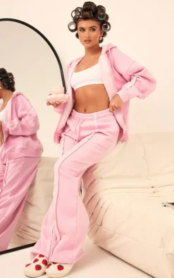 Light Pink Oversized Wide Leg Seam Detail Sweatpants