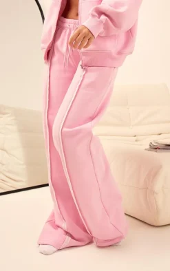 Light Pink Oversized Wide Leg Seam Detail Sweatpants