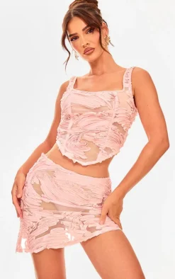 Light Pink Textured Chiffon Asymmetric Hem Corset