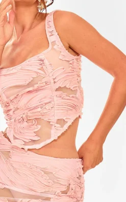 Light Pink Textured Chiffon Asymmetric Hem Corset