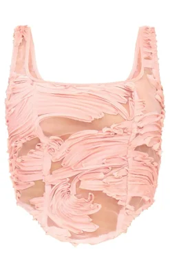 Light Pink Textured Chiffon Asymmetric Hem Corset