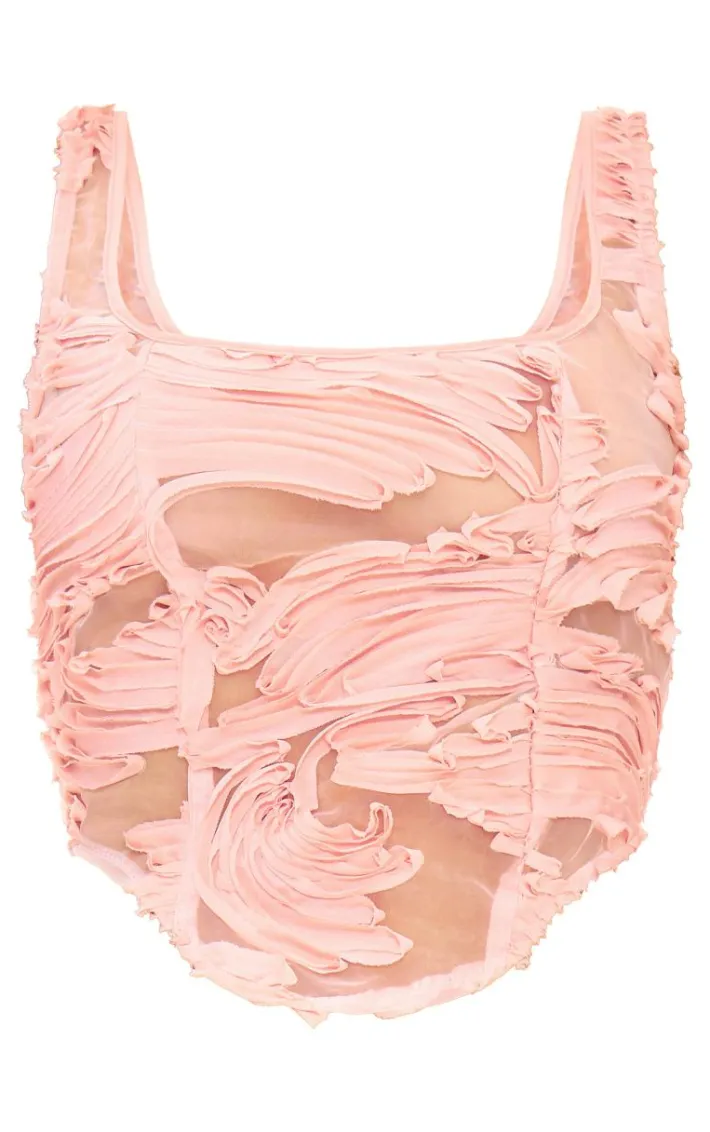 Light Pink Textured Chiffon Asymmetric Hem Corset