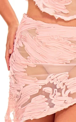 Light Pink Textured Chiffon Asymmetric Mini Skirt