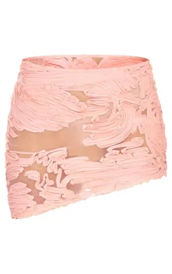 Light Pink Textured Chiffon Asymmetric Mini Skirt