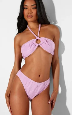 Lilac Burnout Flower Towelling Ring Halter Neck Bikini Top